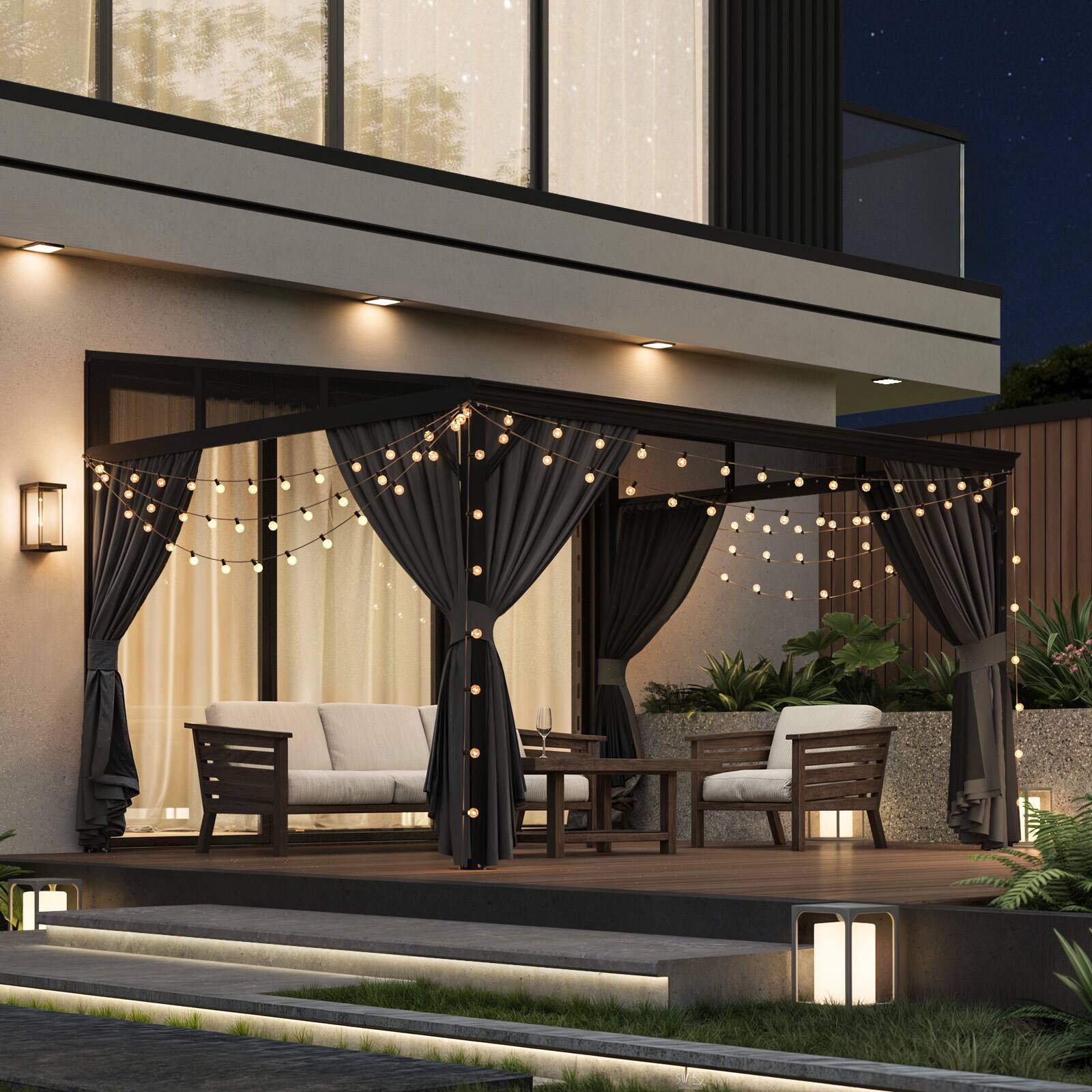 Alt View 6. Famapy - Heavy Duty Outdoor Gazebo with Steel Roof, Aluminum Frame, Curtains & Netting for Patio, Garden, Deck.