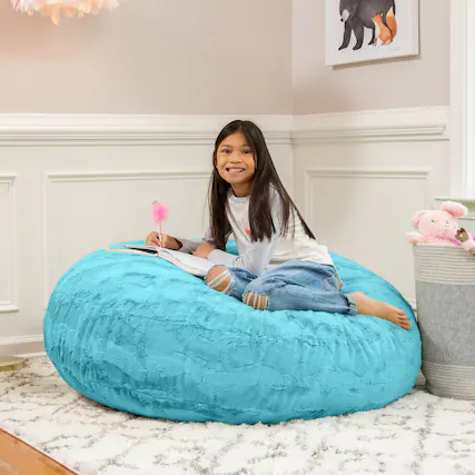 Front. Jaxx - Jaxx Cocoon 4 Foot Bean Bag Chair - Faux Fur, Maui Turquoise - Faux Fur - Maui Turquoise.