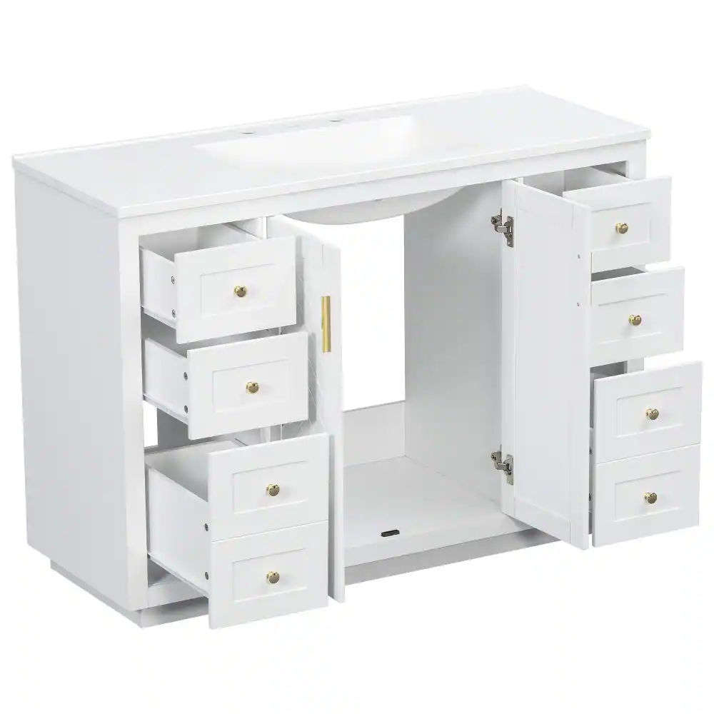 Alt View 10. Loheer - Loheer 48 inch bathroom vanity with sink White Freestanding MDF Cabinet Gold Handles - White.