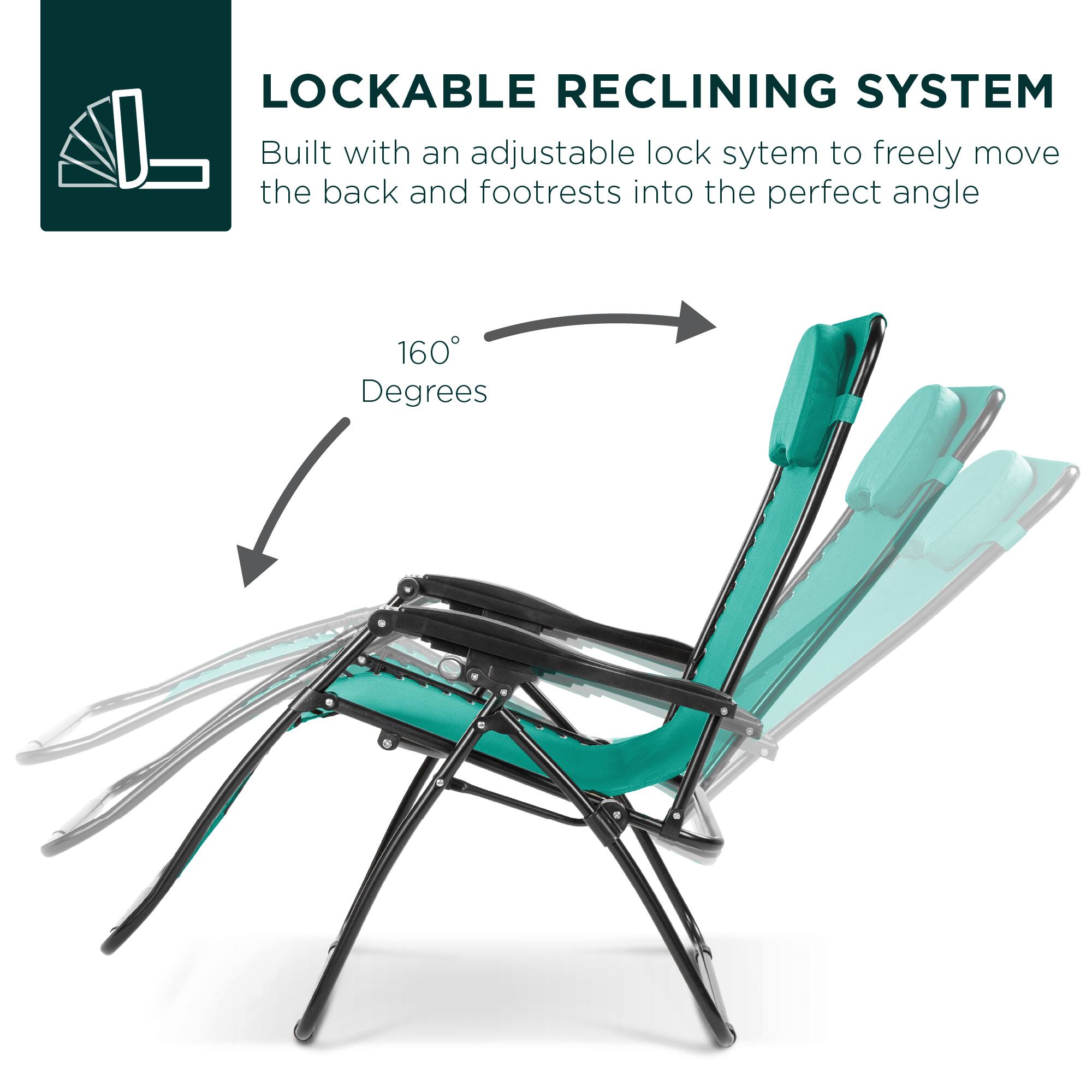 LOCKABLE RECLINING SYSTEM  
Built with an adjustable lock system to freely move the back and footrests into the perfect angle  

160 Degrees