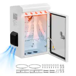 VEVOR - Outdoor Electrical Box, Cold-Rolled Steel, Electrical Junction Box with Thermostat and Fan, Rain Hood, Ventilated Design - White;Black