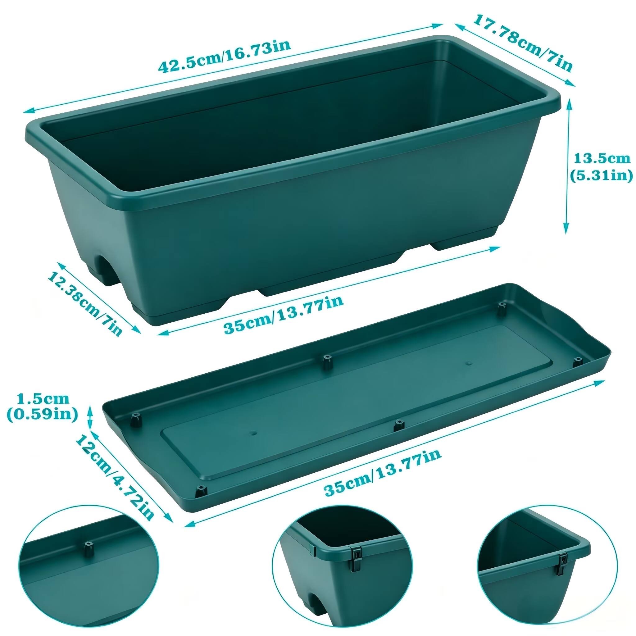 42.5cm/16.73in  
17.78cm/7in  
12.38cm/7in  
1.5cm (0.59in)  
12cm/4.72in  
35cm/13.77in  
35cm/13.77in  
13.5cm (5.31in)