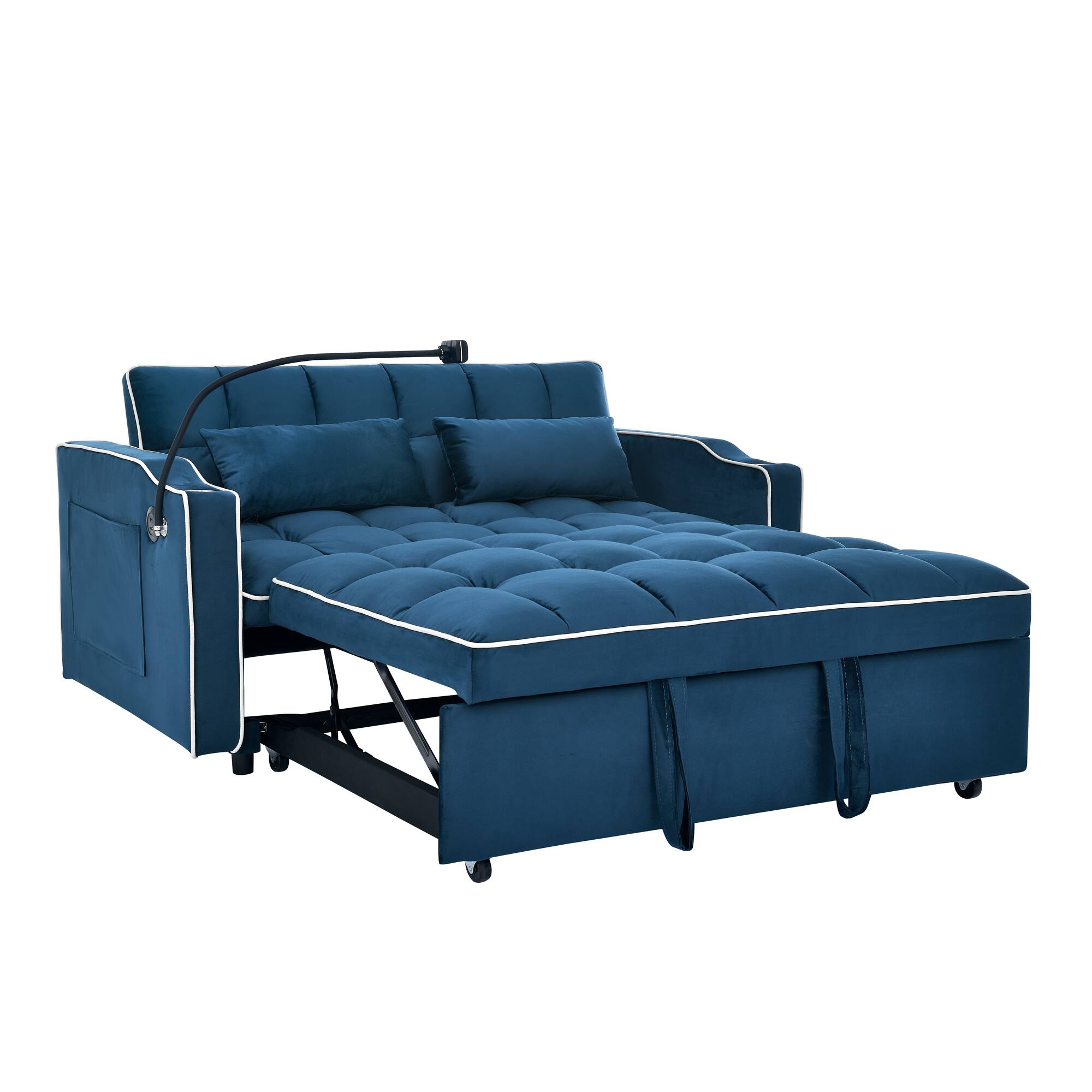 Alt View 10. Tiramisubest - Modern Velvet Versatile Foldable Sofa Bed in 3 Lengths,Adjustable Back w/ USB Port,Ashtray & Swivel Phone Stand (Blue) - Blue.