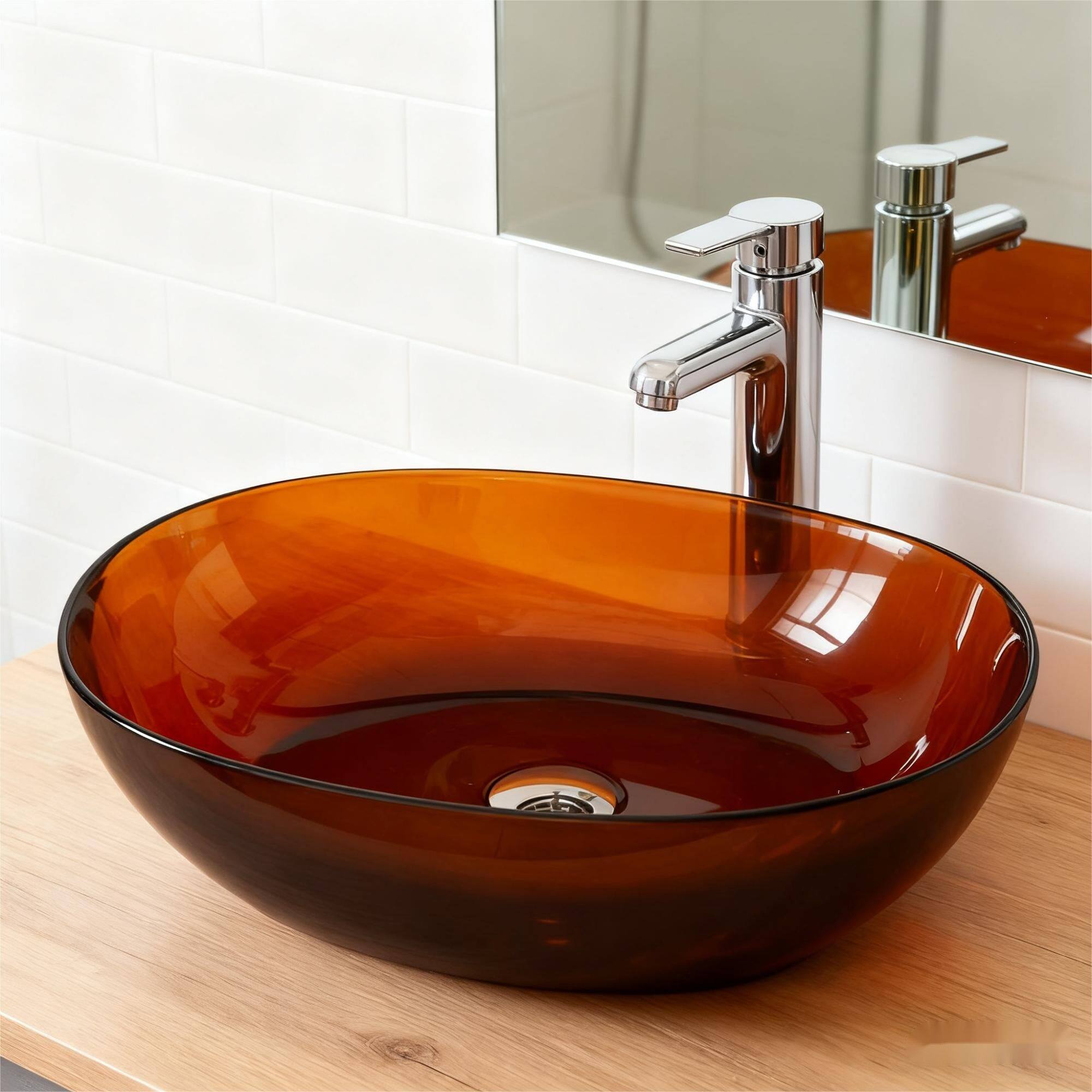 Alt View 1. Boyel Living - 22 Inch Dark Brown Resin Elliptical Bathroom Vessel Sink - Orange.