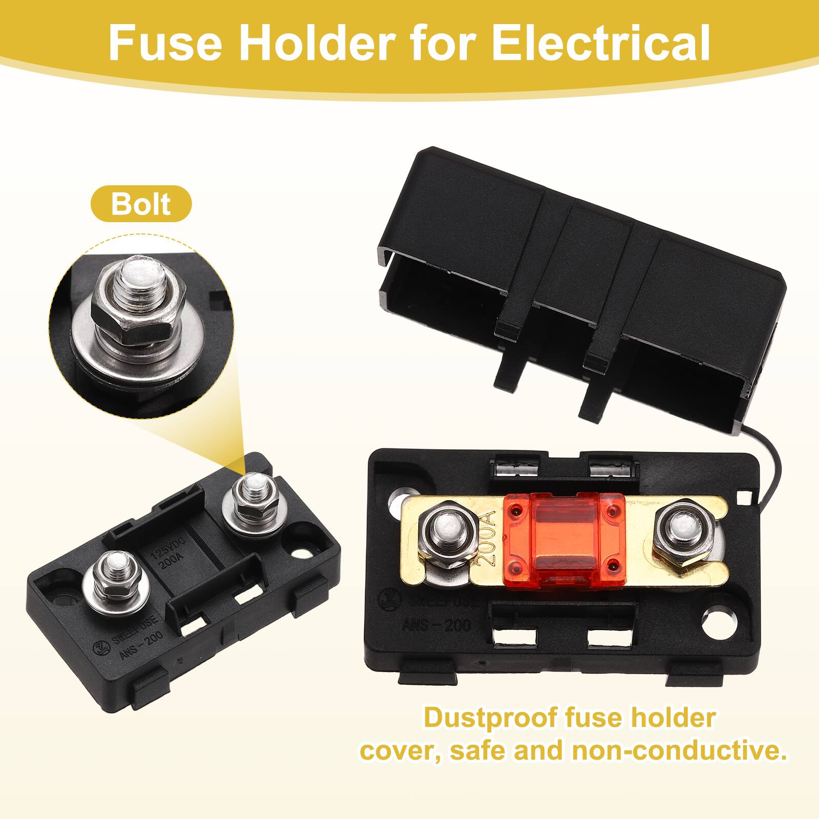 Fuse Holder for Electrical Bolt 125VDG 200A STEEPUSE OBE ANS-200 200 ANS 200A SKEET UVE ANS -200 - Dustproof fuse holder cover, safe and non-conductive.
