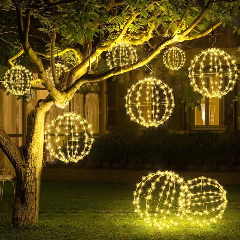 Alt View 1. RTMB - 2-Pack 20" & 18" Metal Christmas Ball Lights, Waterproof, Warm White - Color: Warm White Size: Plugin (20in+18in).