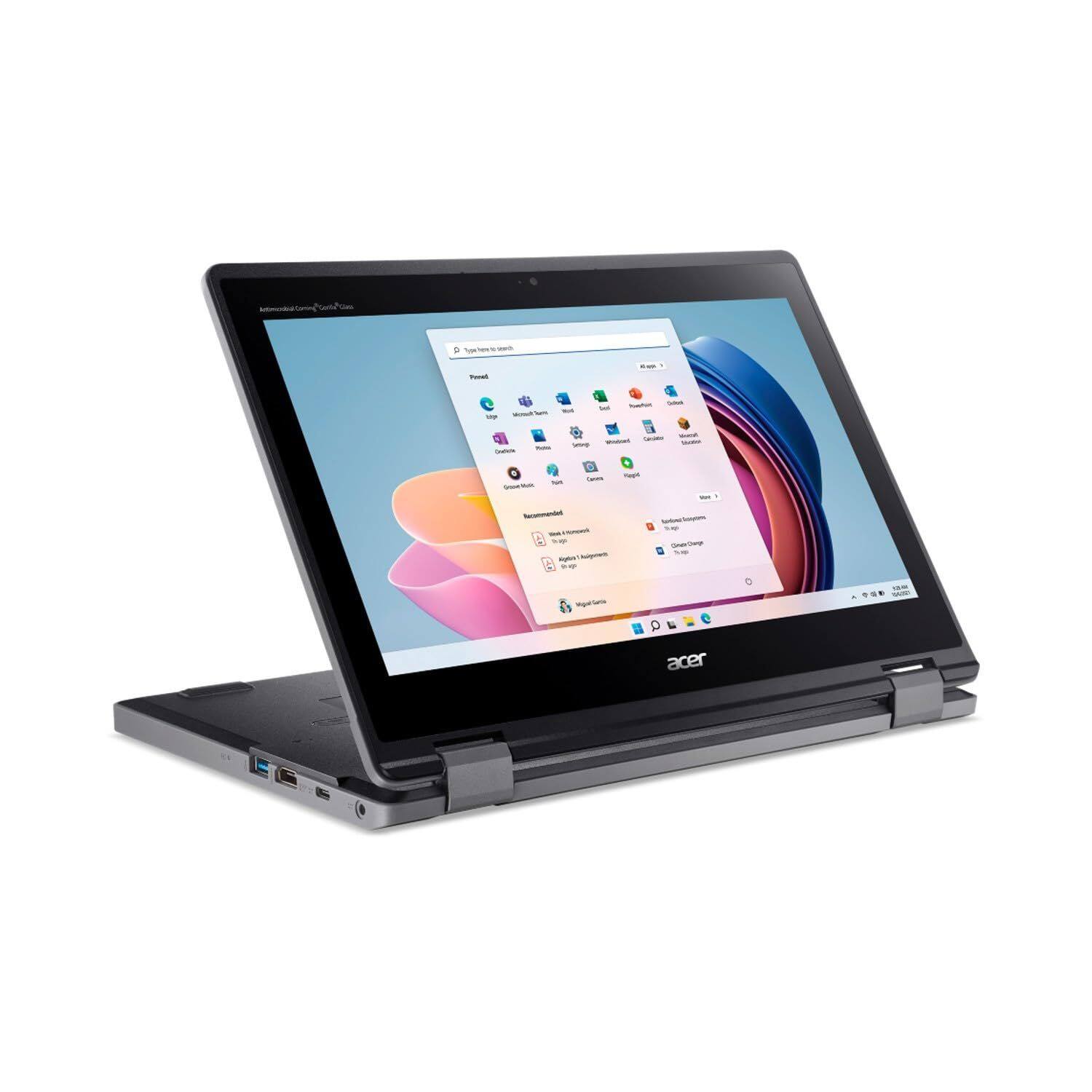Left. Acer - TravelMate - 11.6" Touchscreen Laptop Intel N100 3.40GHz 8GB 128GB SSD W11P | TMB311R-33 | NX.VYNAA.001 - Black.