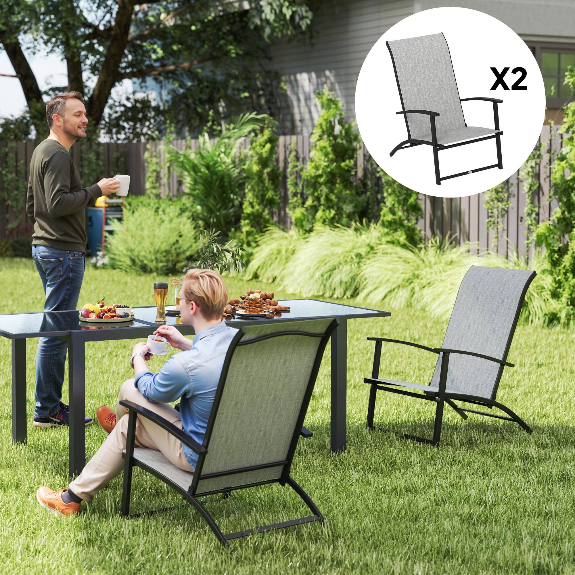 Alt View 1. Outsunny - Folding Patio Chairs Set of 2, Portable Outdoor Dining Chairs with High Back, Armrests, Breathable Mesh Fabric Seat - Gray.