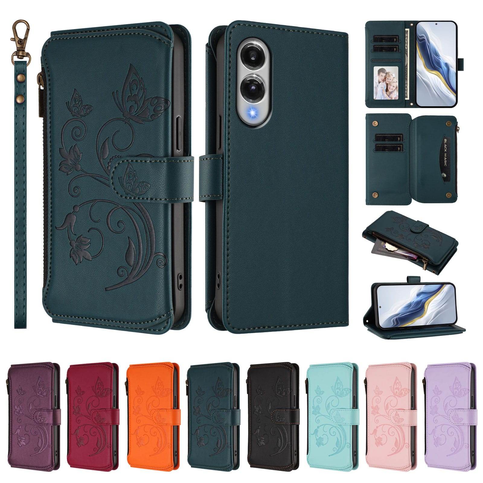 Dteck - Crossbody Wallet Case for Samsung Galaxy S25 Edge,Embossed Butterfly Flower Folio Cover with Zipper Pocket+Strap - Darkblue price history on PriceWatchPro