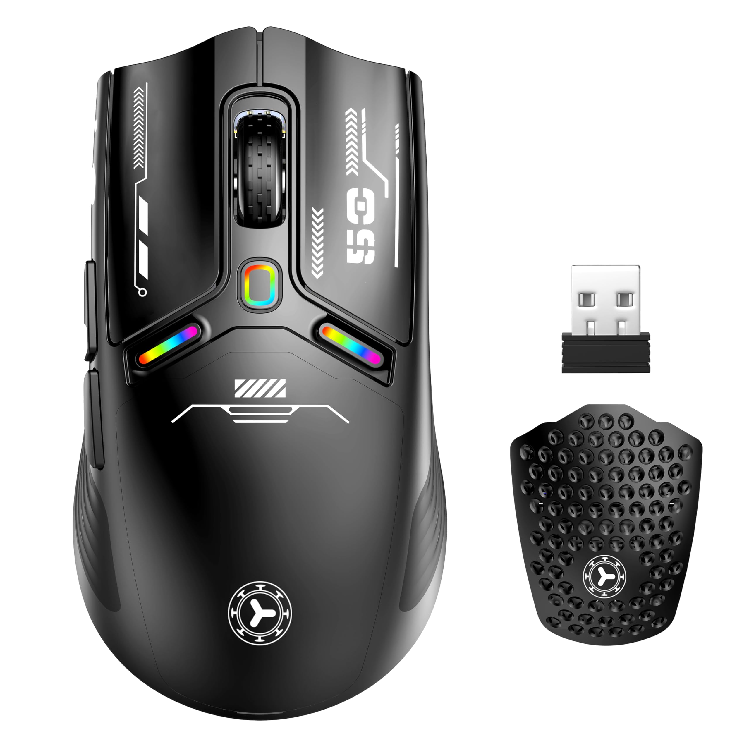 Front. PO3TICJUNKI3 - M530 Gaming Mouse 4g C Rechargeable Rgb Buttons Magnetic Cover With Receiver Extender - black.