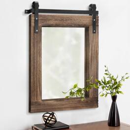 Comfort Essence - Mirrors For Wall Rustic Barn Door Mirror With Wood Framed Rectangle Farmhouese Bathroom Decorative Hangin - Brown-30"L x 22"W
