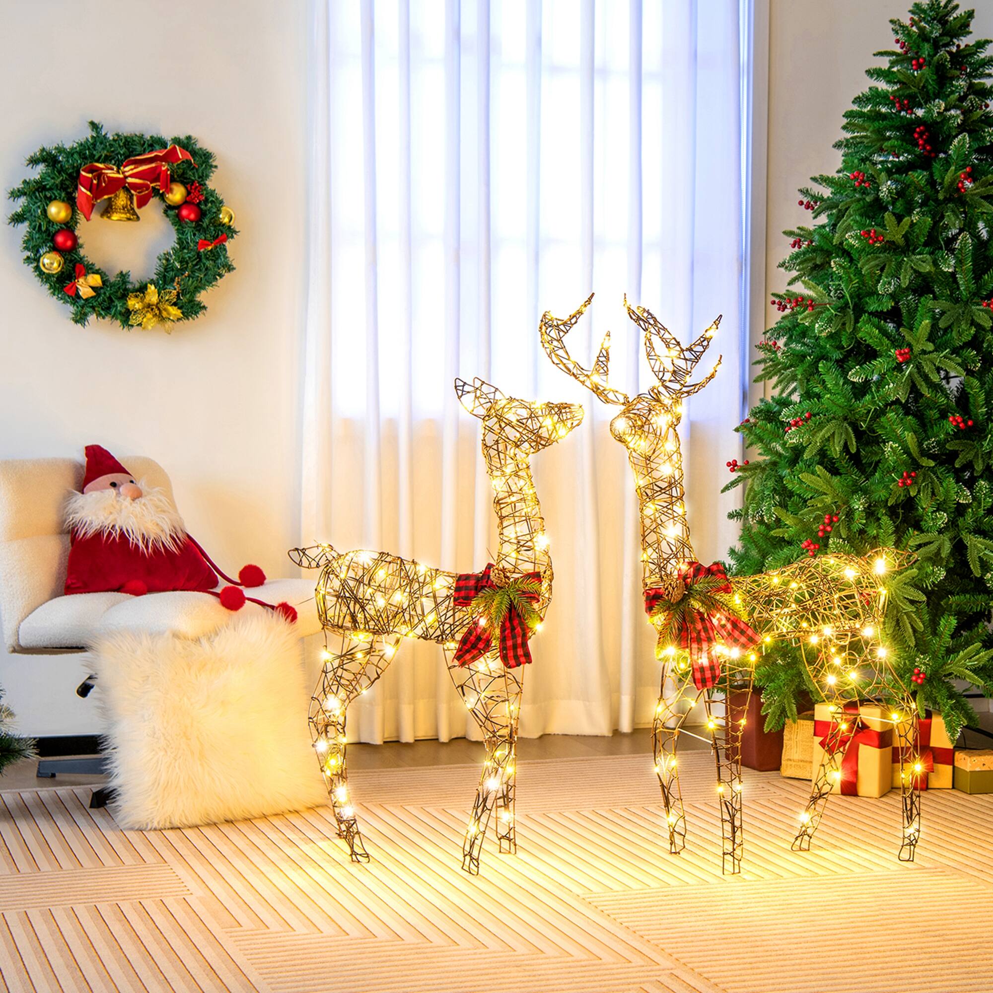 Alt View 3. Costway - 2 PCS Pre-lit Christmas Reindeer Family Deer Decoration with 200 LED Lights - Gold.