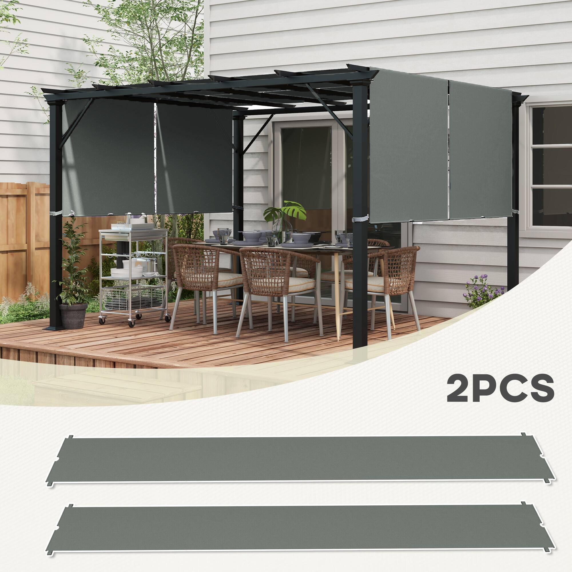 Back. Outsunny - 2 PCS 4 x 16ft Pergola Canopy Replacement, UV Protection Pergola Shade Cover, Easy to Install for 10 x 10ft - Dark Gray.