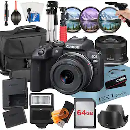 Canon - EOS R10 Mirrorless Camera with 18-45mm Lens + 64GB Card + Case + ZeeTech Bundle - Black