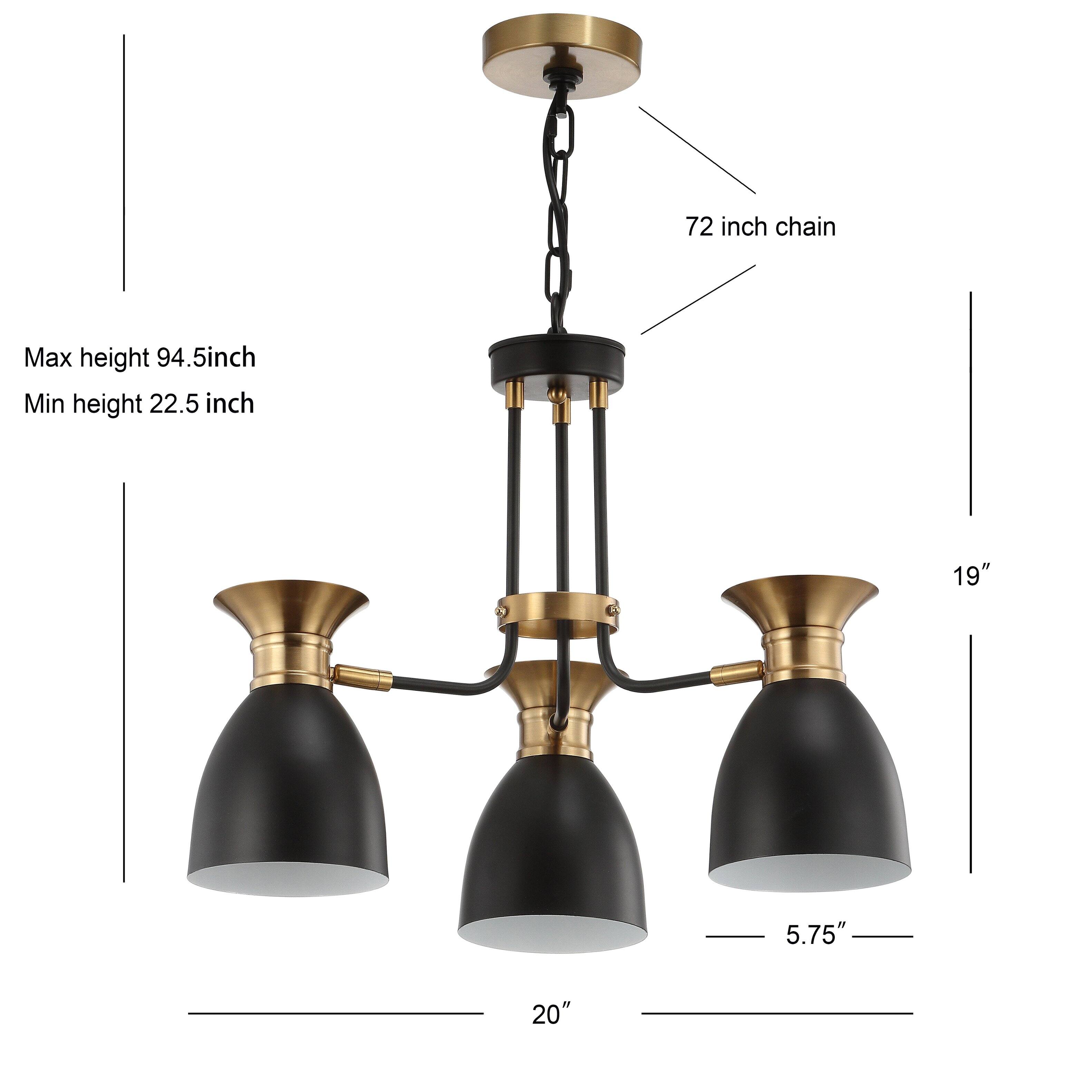 72 inch chain  
Max height 94.5 inch  
Min height 22.5 inch  
19"  
5.75"  
20"