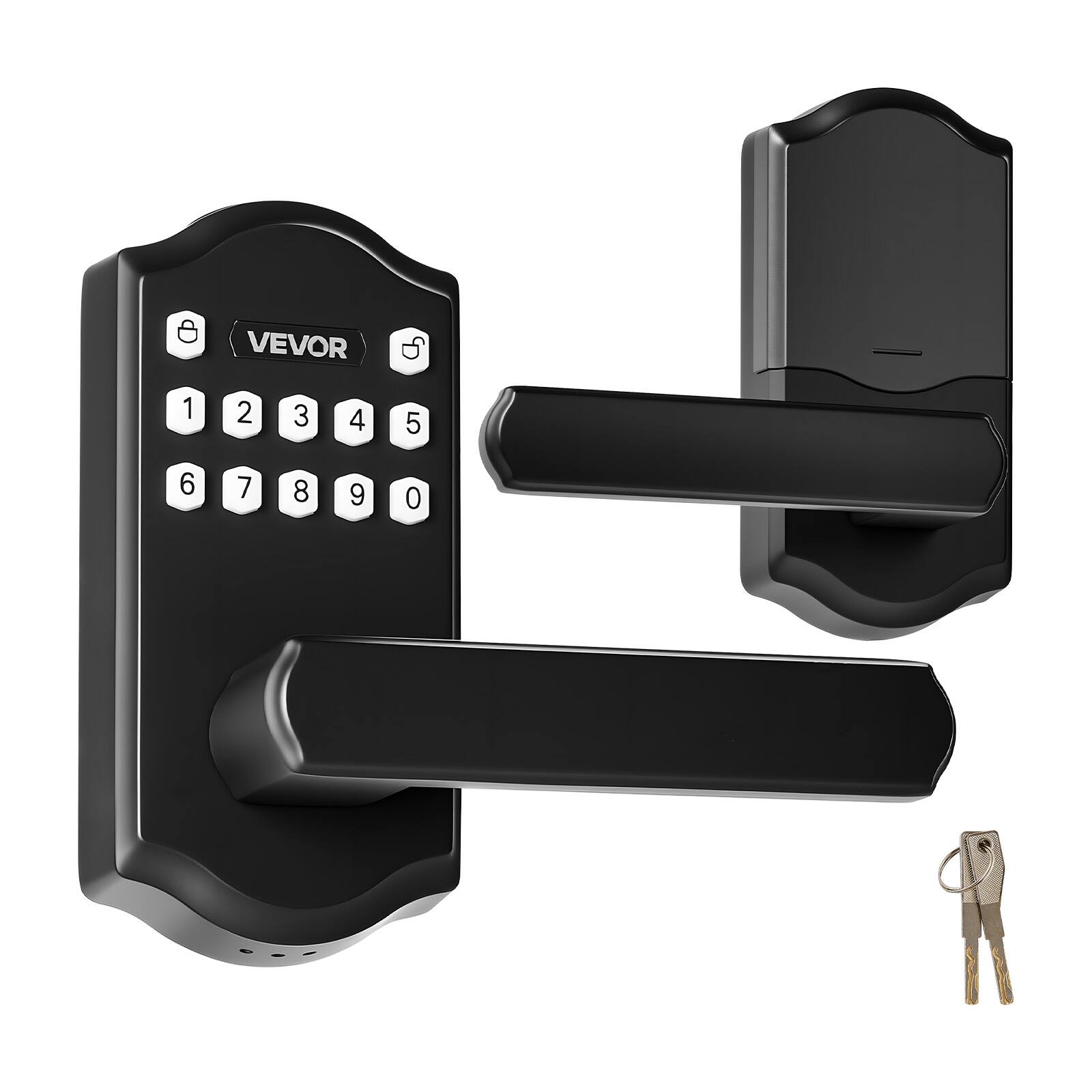 Front. VEVOR - Keyless Entry Door Lock with Handle, Electronic Lever Door Handle with Keypad, Customizable User Codes, Keyed Entry - Black.