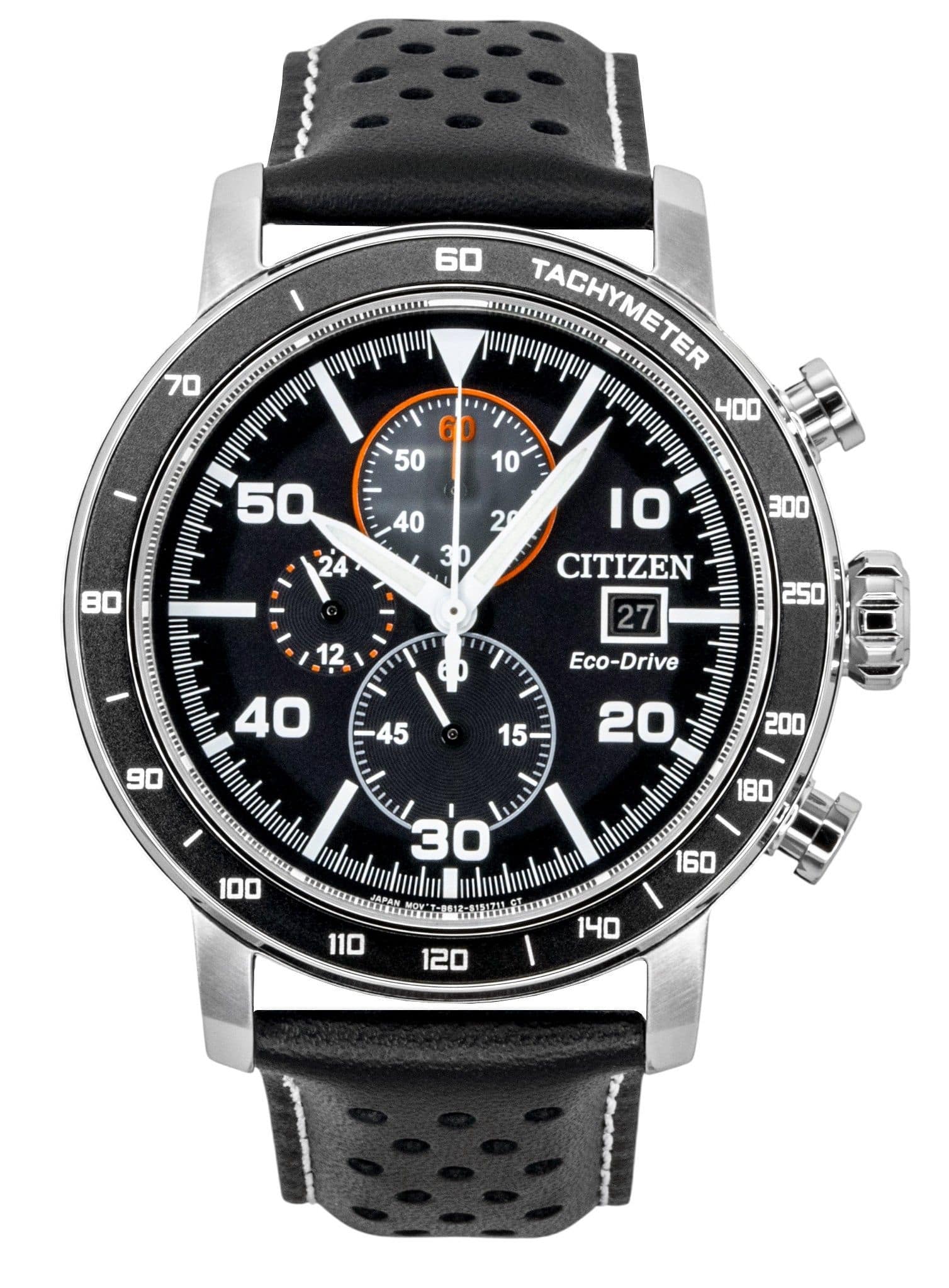 Citizen - Brycen Chronograph Leather Strap Dial Eco-Drive CA0649-14E 100M Men's Watch - Black