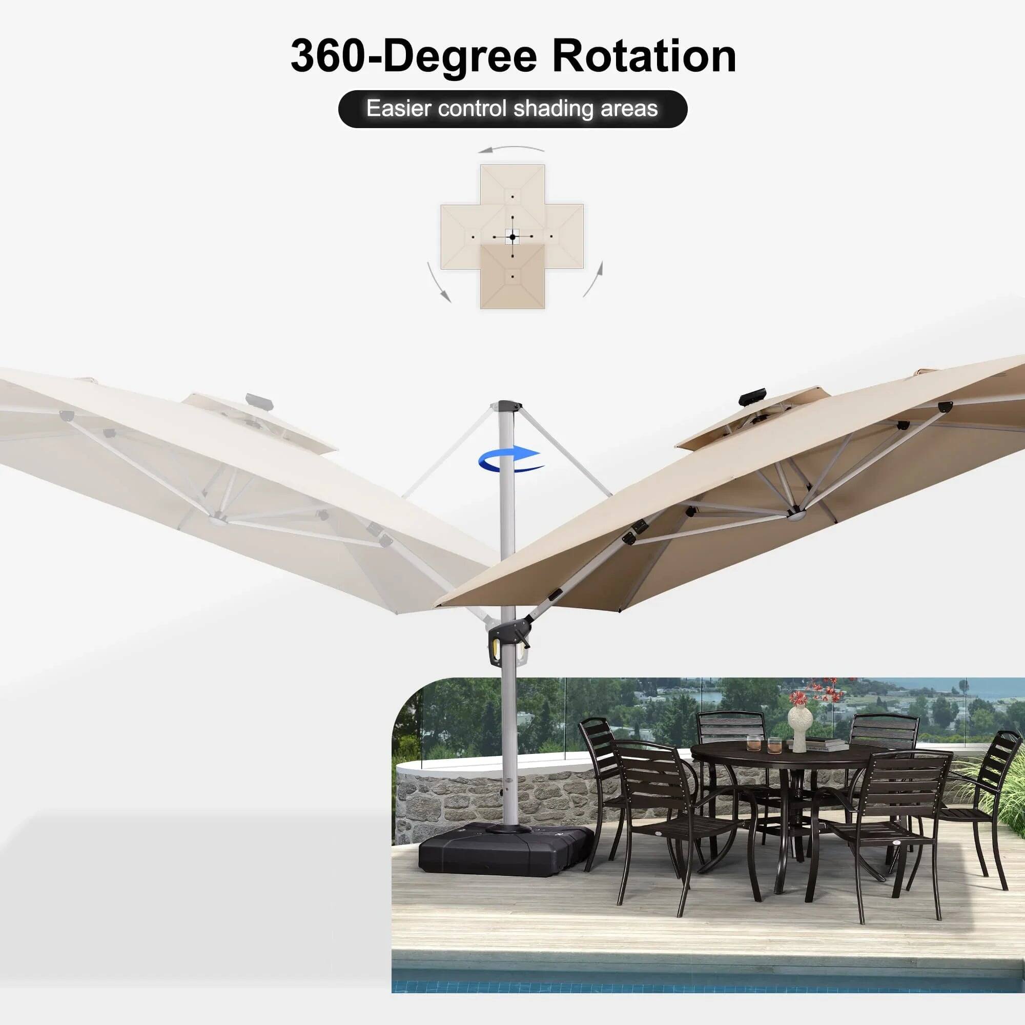 360-Degree Rotation  
Easier control shading areas