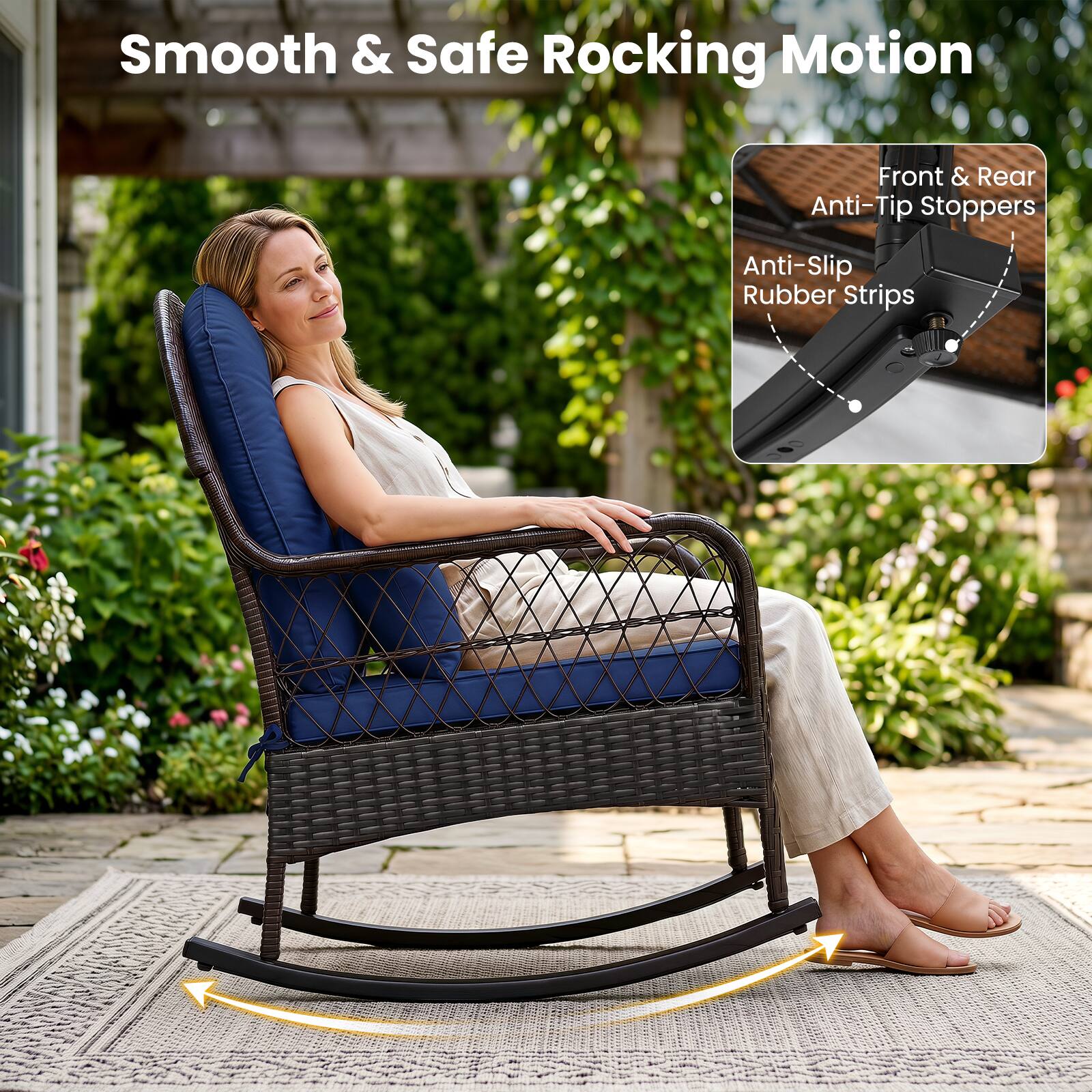Smooth & Safe Rocking Motion  
Front & Rear Anti-Tip Stoppers  
Anti-Slip Rubber Strips