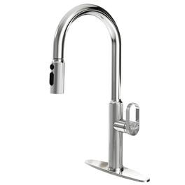 Pull-Out Kitchen Faucet with 360° Swivel Modern Black Rubber Neck Single Handle Single Hole Sink Faucet 2 Spray Modes