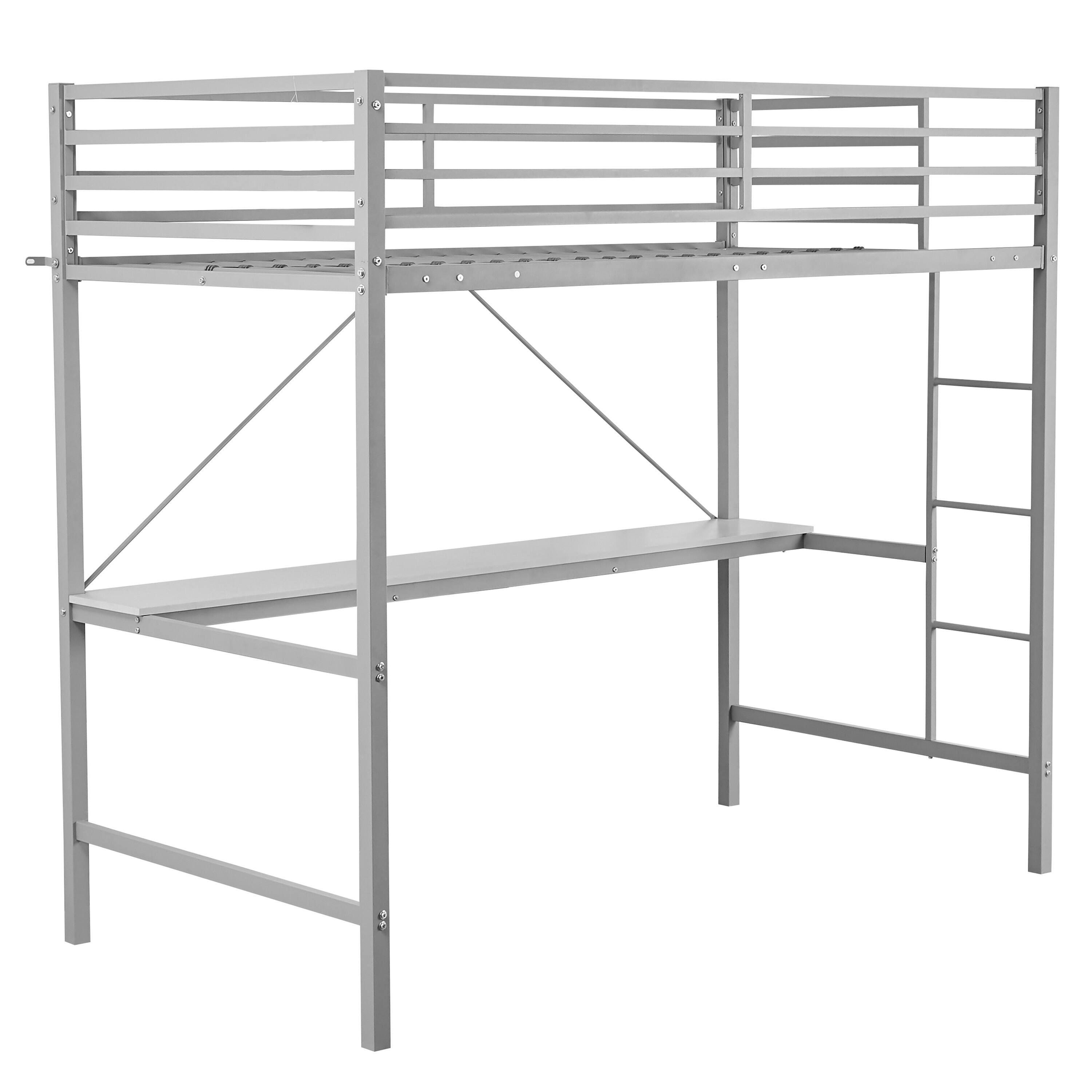 Alt View 1. Emma + Oliver - Jensen Metal Loft Bed Frame with Desk, Protective Guard Rails and Ladder for Kids, Teens and Adults - Gray.