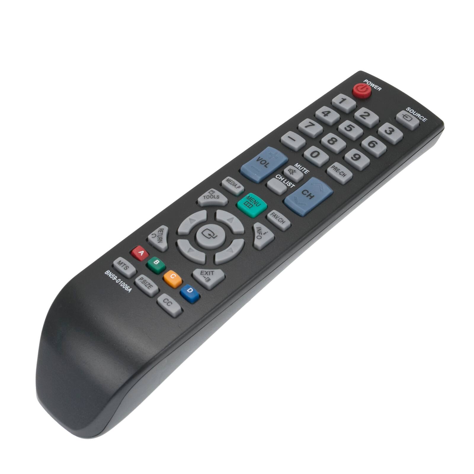 C RETURN A MTS BN59-01006A BN59-01006A P.SIZE CC POWER 1 4 2 SOURCE 7 5 3 8 6 9 VOL MUTE 4 PRE-CH CH MEDIA.P CHLIST TOOLS CH MENU FAVCH INFO EXIT 9 D