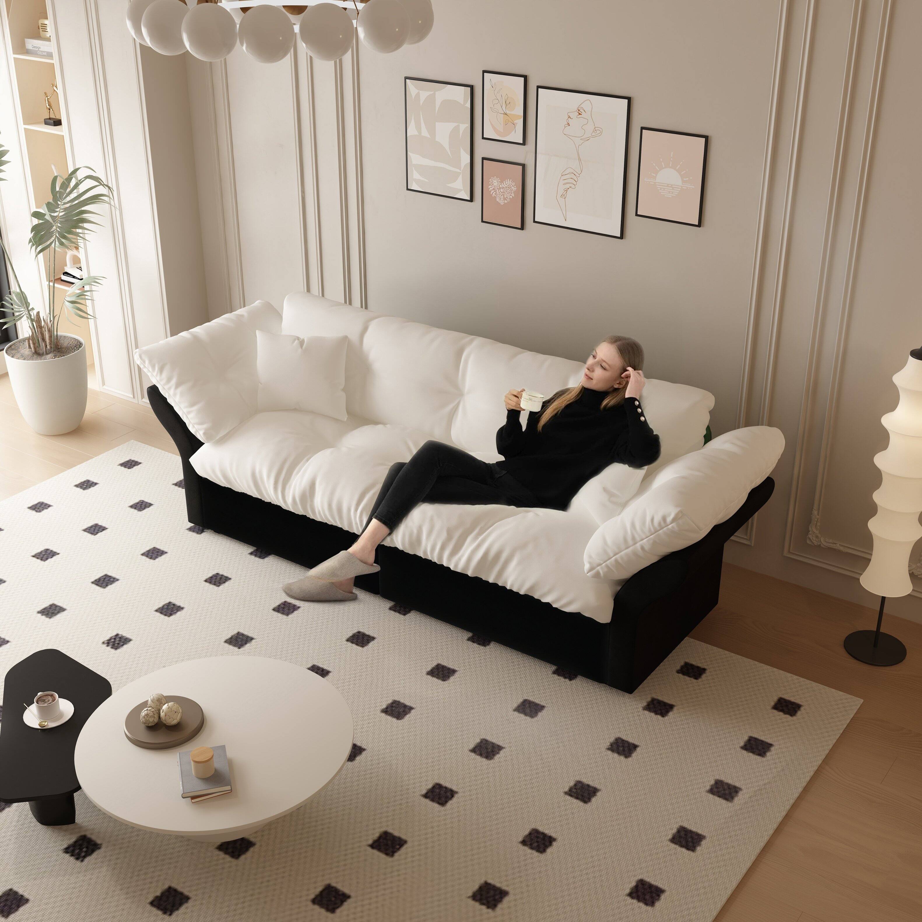 Alt View 6. Anysun - Queen 3-in-1 Pull Out Sofa Bed - Tufted Velvet Design, Includes 2 Pillows, Multi-Functional Loveseat. - White.