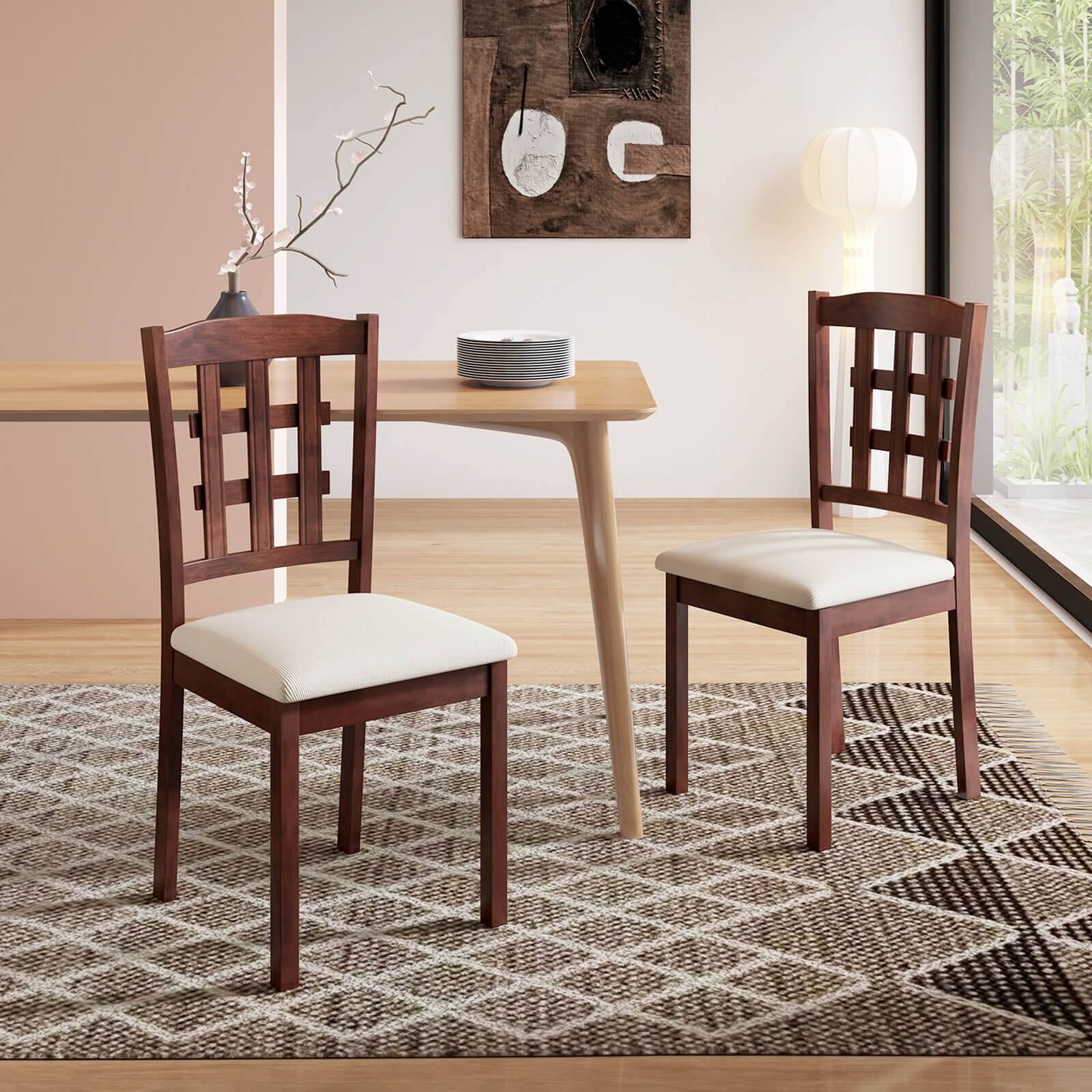 Alt View 3. Costway - Costway Farmhouse Armless Dining Chair Set of 2 with Upholstered Seat, Rubber Wood Legs - Oak,Grey.