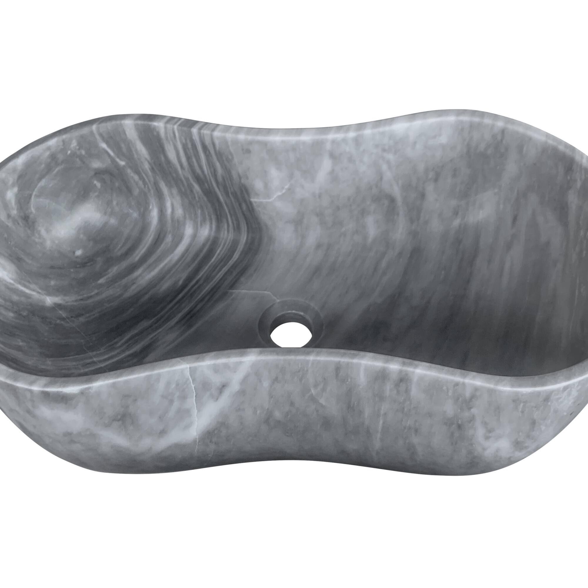Alt View 4. ELEMENT ACE - Natural Gray Marble Bathroom Vessel Sink with Semi-Polished Surface and Wavy Silhouette Design - Gray.