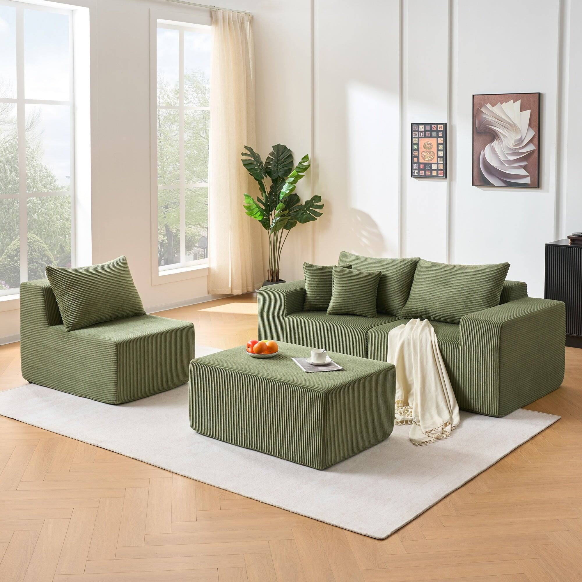 Alt View 2. Boyel Living - Compressed Modular Green Corduroy Sofa No Assembly Required 4-Seat - Green.