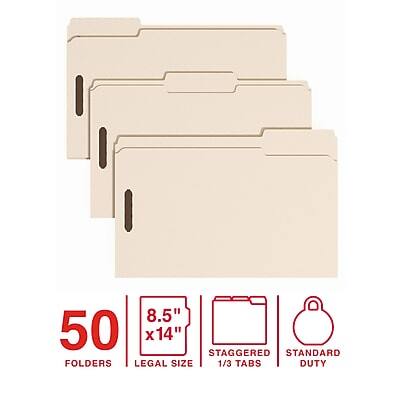 50 FOLDERS  
8.5" x 14" LEGAL SIZE  
STAGGERED STANDARD FOLDERS  
1/3 TABS  
DUTY