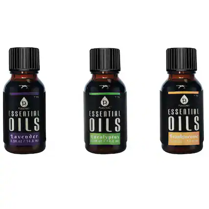 03 B PURSONIC ESSENTIAL OILS Lavender 0.5fl.oz / 14.8 ml
23 P PURSONIC ESSENTIAL OILS Eucalyptus 0.5fl.oz / 14.8 ml
102 P PURSONIC ESSENTIAL OILS Frankincense 0.5fl.oz / 14.8 ml