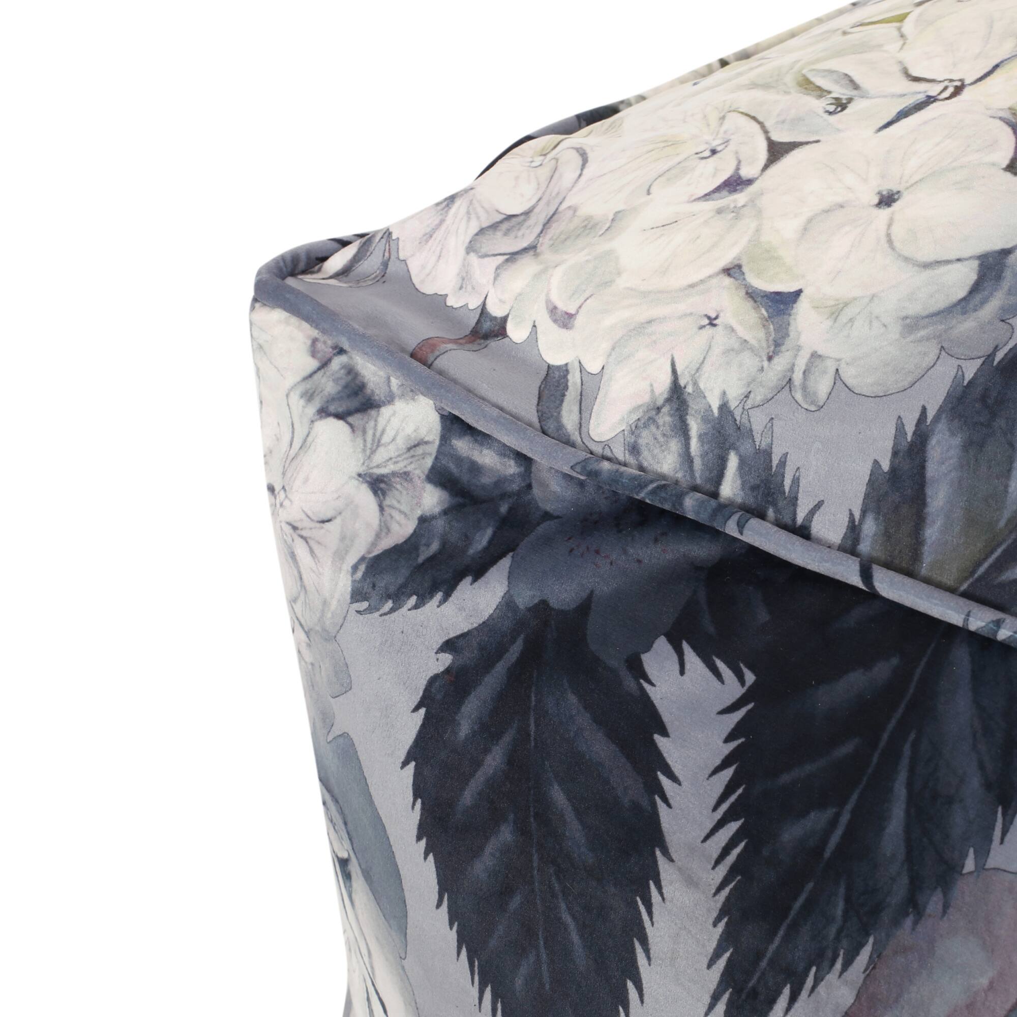 Alt View 3. GOODSILO - Large Square Pouf with Floral Design, Versatile Ottoman or Floor Cushion in Soft Velvet Fabric - Gray+Flower.
