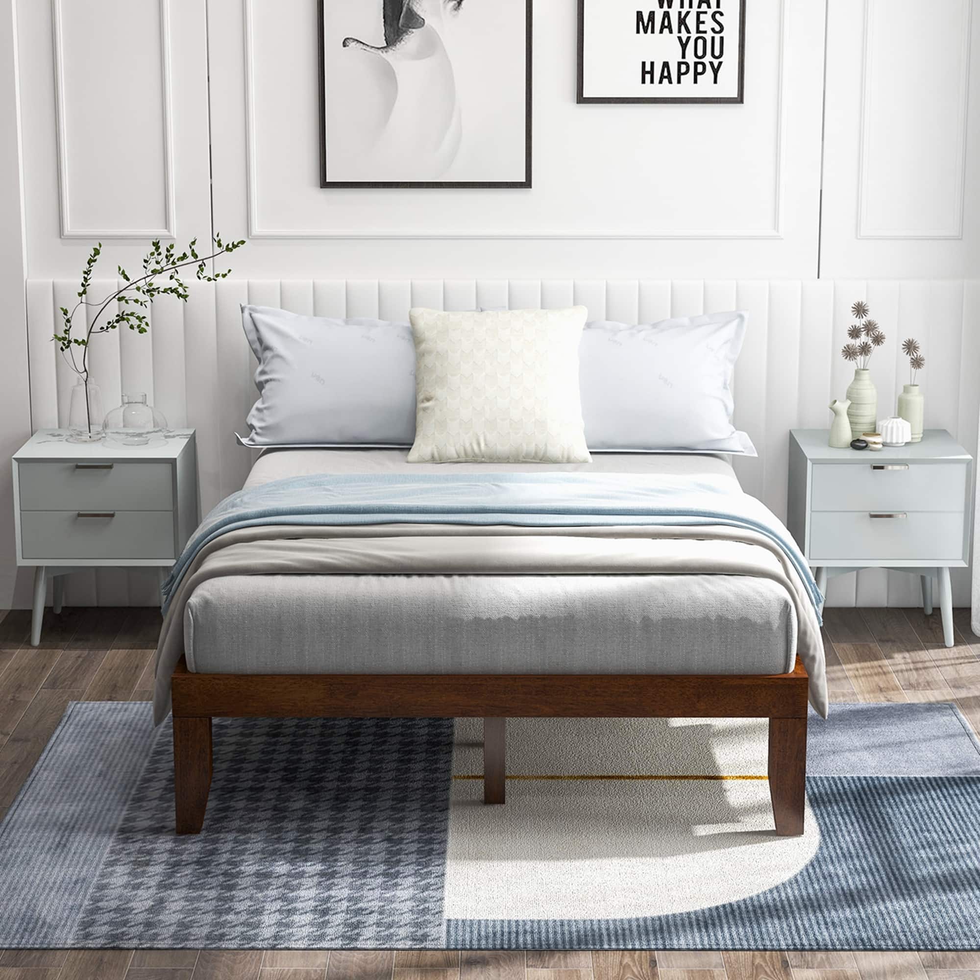 Costway - Full Wooden Platform Bed 14" Slats Support Mattress Foundation - Brown Cherry