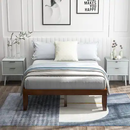 Front. Costway - Costway Full Wooden Platform Bed 14" Slats Support Mattress Foundation - Brown Cherry.