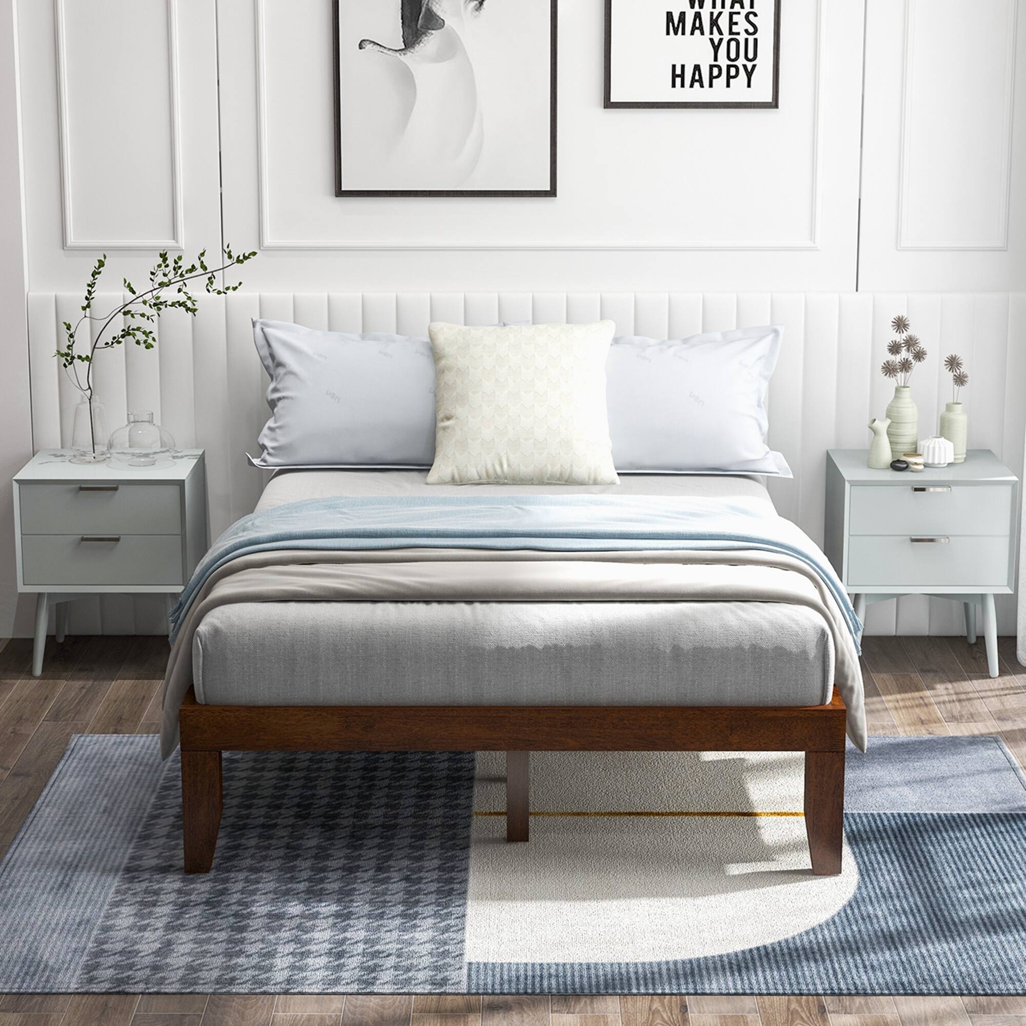 Alt View 1. Costway - Costway Full Wooden Platform Bed 14" Slats Support Mattress Foundation - Brown.