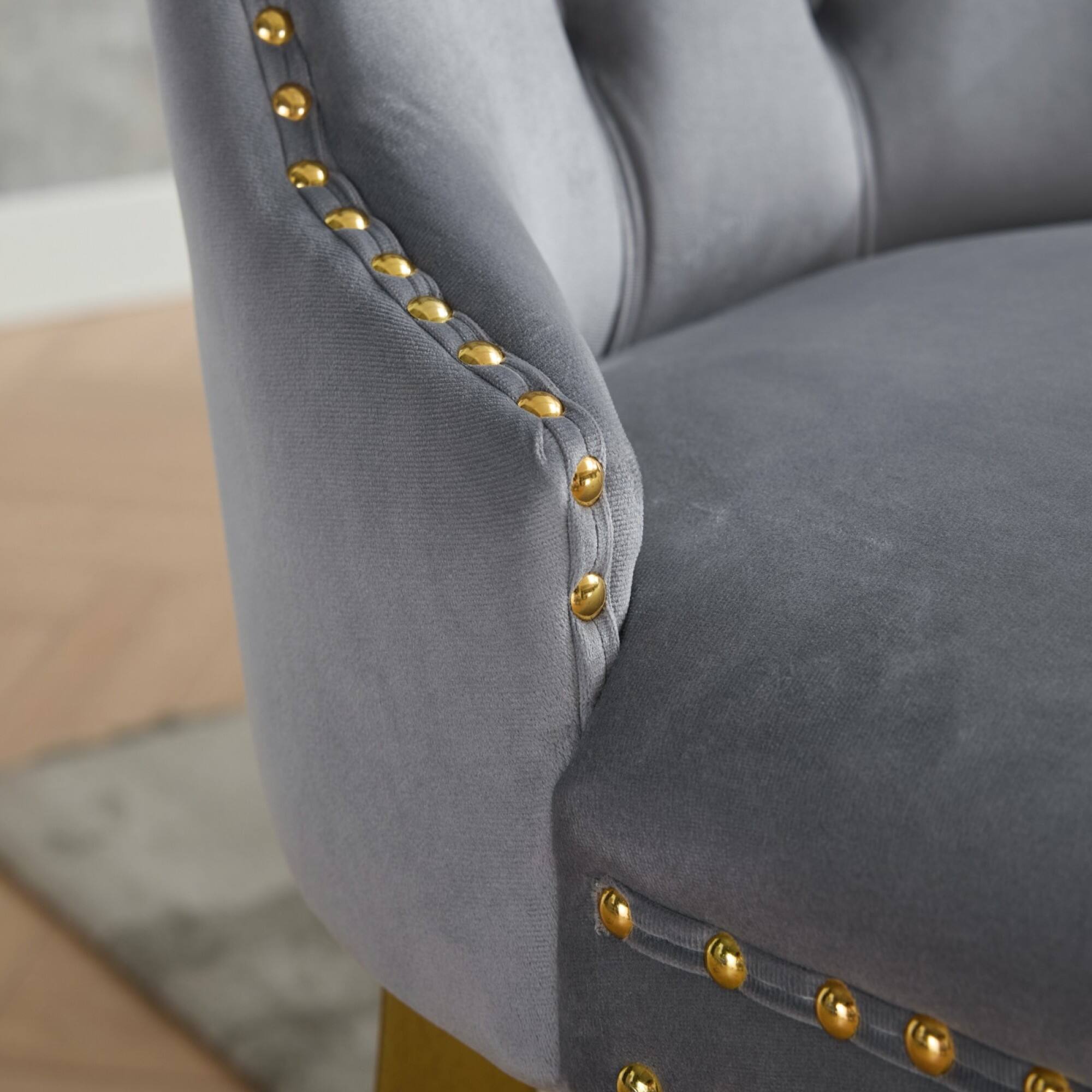 Alt View 6. GOODSILO - Modern High-End Tufted Velvet Upholstered Dining Chairs with Solid Wood Legs and Nailhead Trim, Set of 2 - Light Gray.