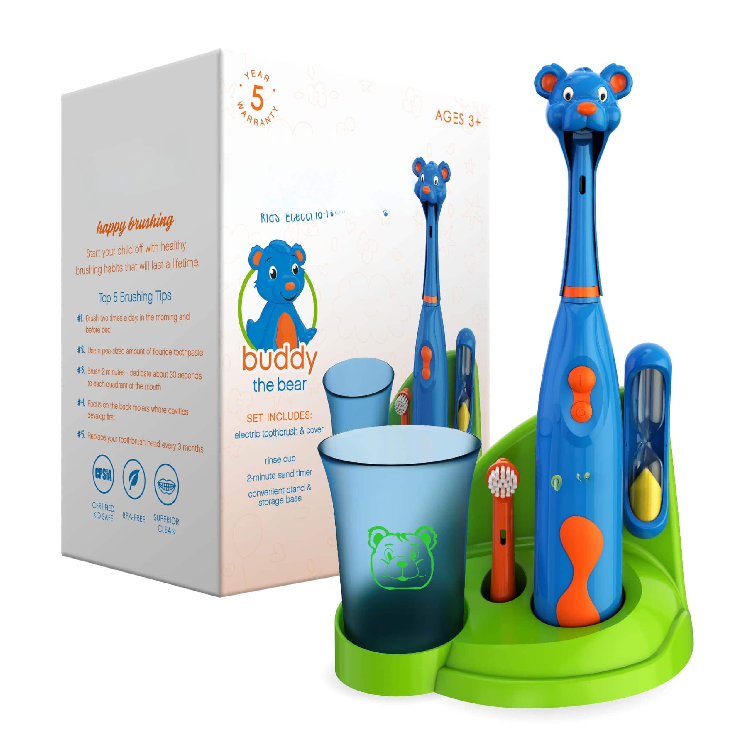 Cozy Serene - Kids' Electric Toothbrush Set - Safe & Effective For Ages 3+ Parent Tested Approved With Gentle - Buddy the Bear