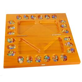 GSE Games & Sports Expert - 4-Player Mancala Board Game with Multi-Color Glass Stones, Folding Wooden 4-Way Mancala - Oak