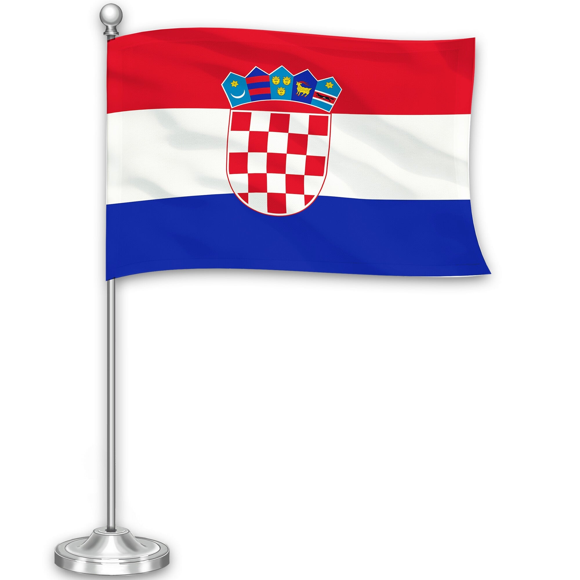 G128 - Croatia Desk Flag Set, 8.5 x 5.5 in Flag with 15 in Metal Pole and Base - Assorted Colors