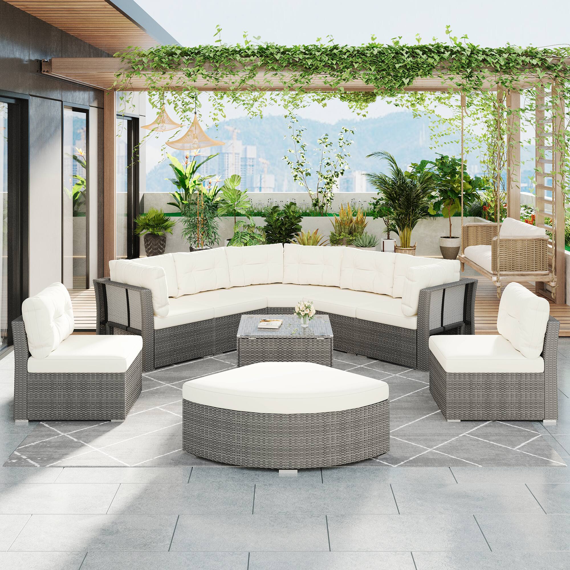 Alt View 6. Tiramisubest - Patio Furniture Set Outdoor Daybed Rattan Sectional with Cushions and Center Table for Patio,Lawn,Backyard,Pool,Beige - Beige.