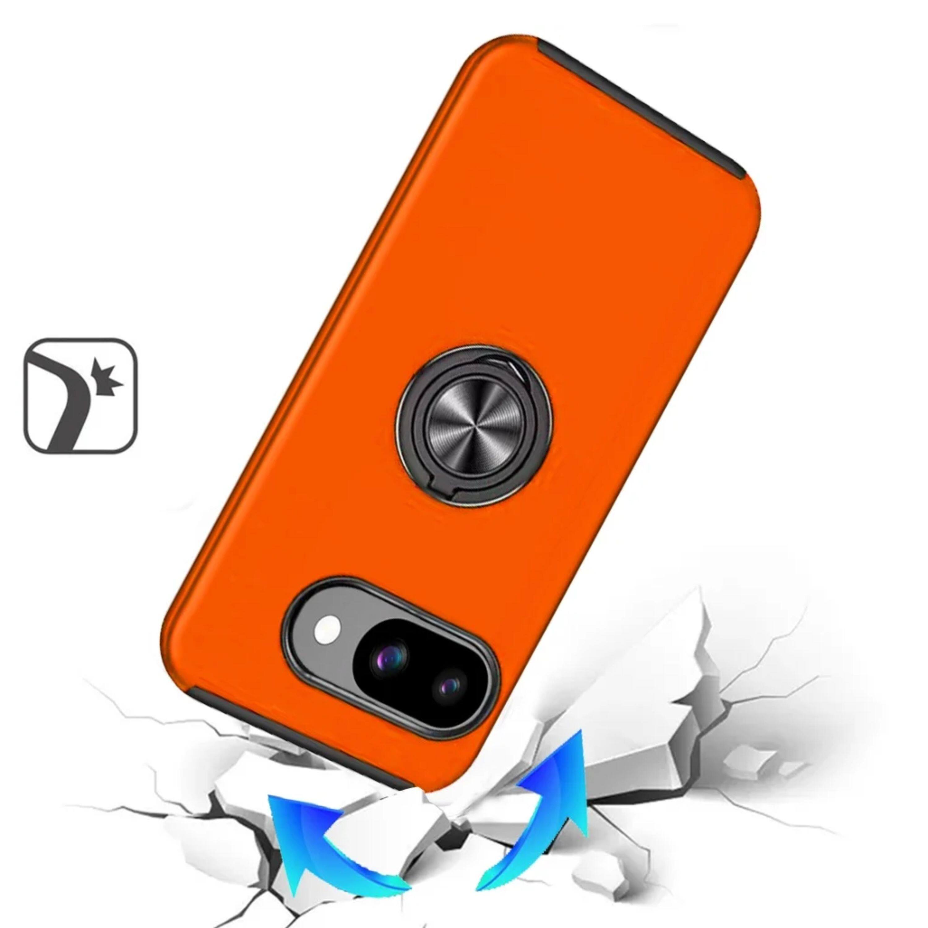 Left. Kitcheniva - Rubber Dual Layer Phone Case Magnetic Ring Stand With Tempered Glass For Google Pixel 10a Cosmic Orange - Cosmic Orange.