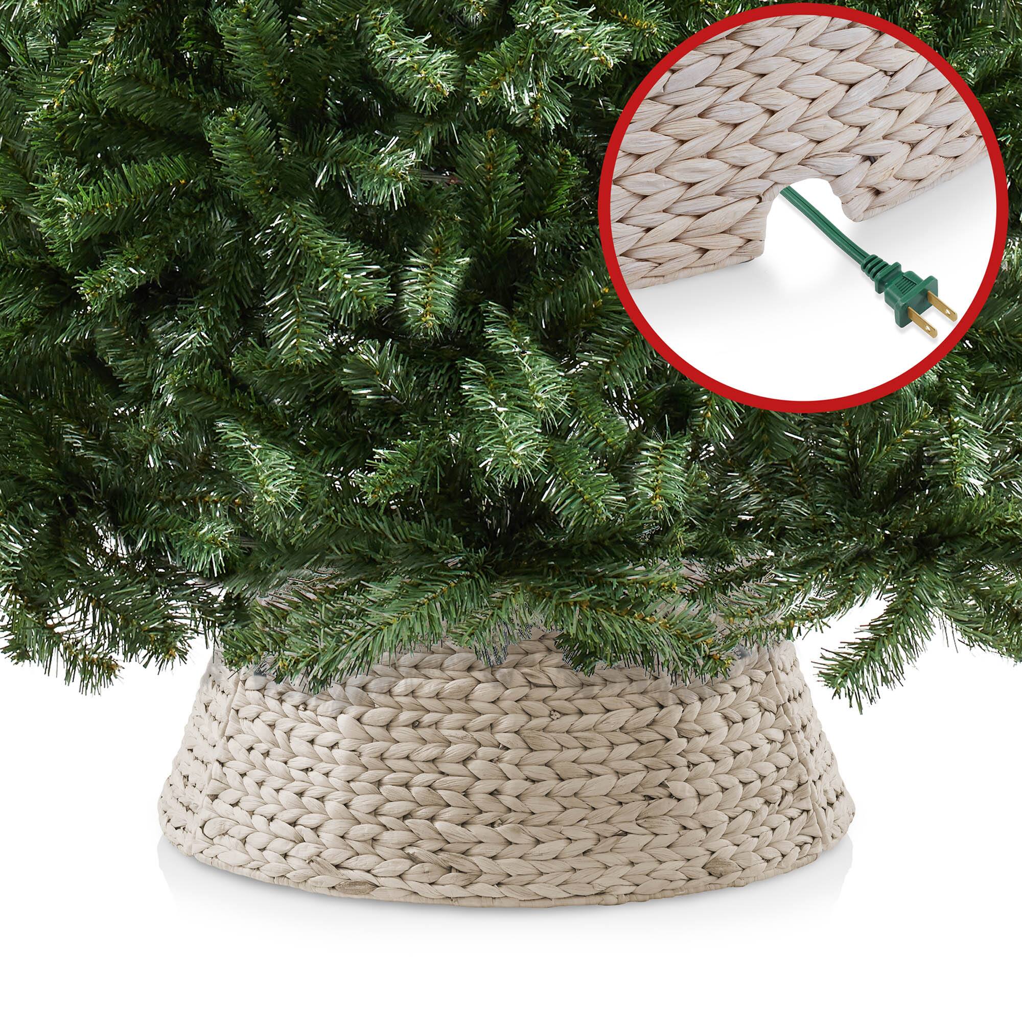 Alt View 3. Casafield - Water Hyacinth Christmas Tree Collar with Cord Cut Out - White.