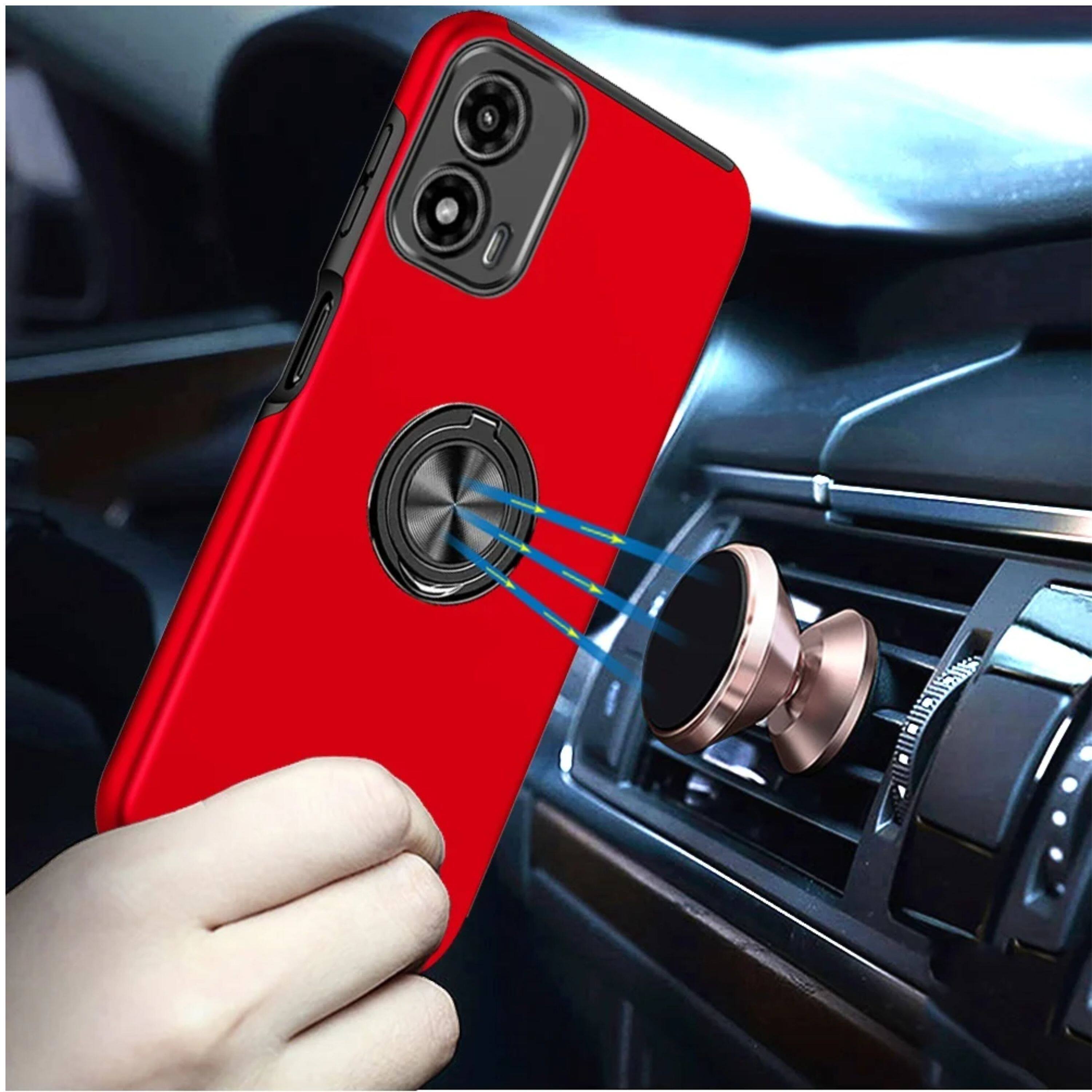 Angle. Kitcheniva - Shockproof Magnetic Kickstand Case With Tempered Glass For Moto G 5G 2024 Red - Red.