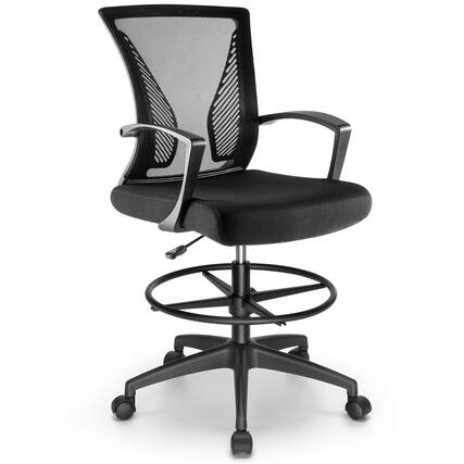 Front. Sugift - Ergonomic Drafting Chair Tall Office Chair with Foot Ring, Adjustable Height - Black.