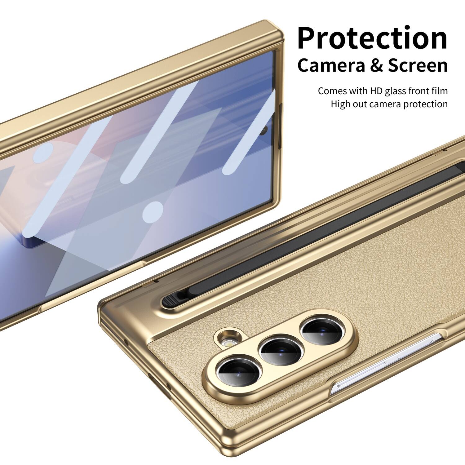 Protection Camera & Screen  
Comes with HD glass front film  
High out camera protection