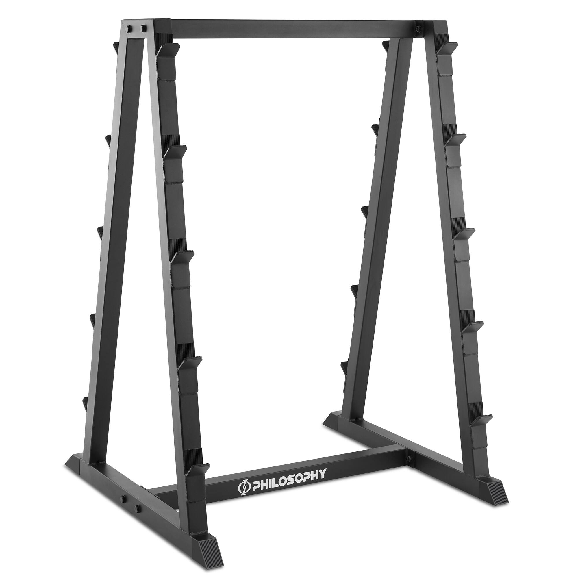 Philosophy Gym - 10-Bar Fixed Barbell Weight Rack - Heavy-Duty Storage - Black