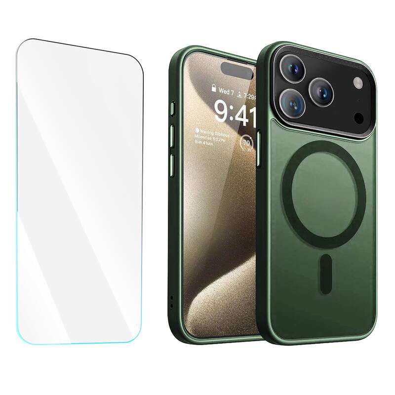 Entronix - iPhone 17 Pro Max Bundle - Magnetic Matte Case & Clear Screen Protector - Green