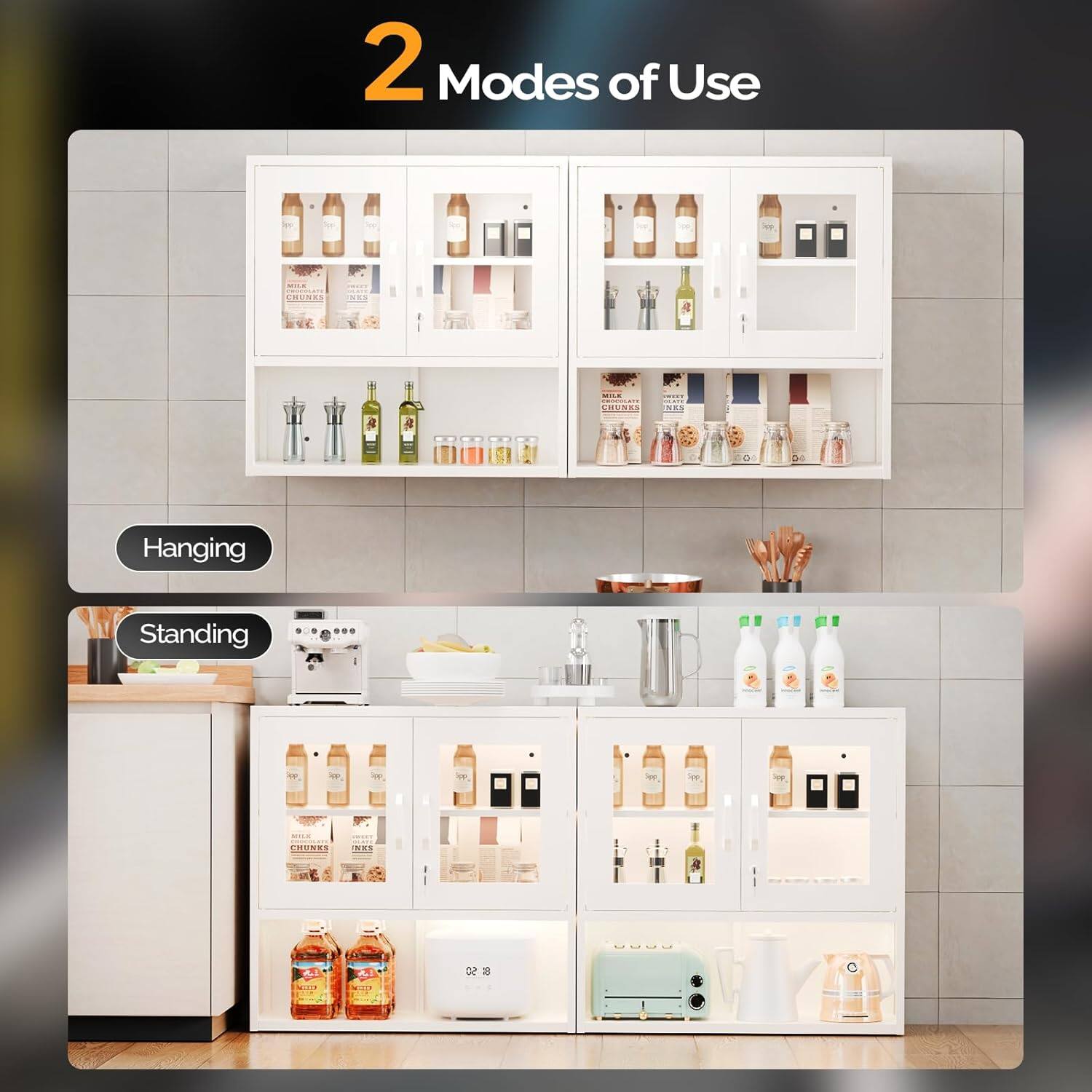 2 Modes of Use  
- Hanging  
- Standing