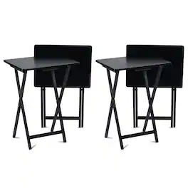 PJ Wood - Portable Folding TV Snack Tray Table Desk Stand, (4 Piece Set) - Black